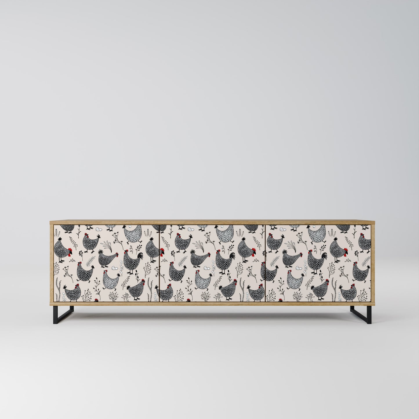 HAPPY HENS 3-Door TV Stand in Oak Effect