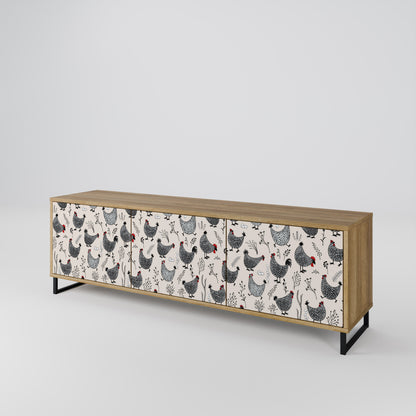HAPPY HENS 3-Door TV Stand in Oak Effect