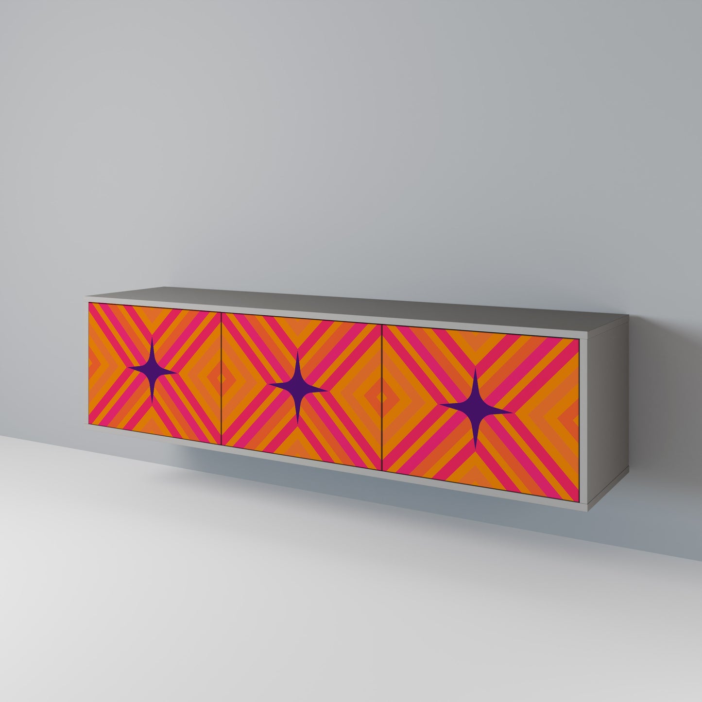 GEOMETRIC BRILLIANCE 3-dörrars TV-bänk i grå finish