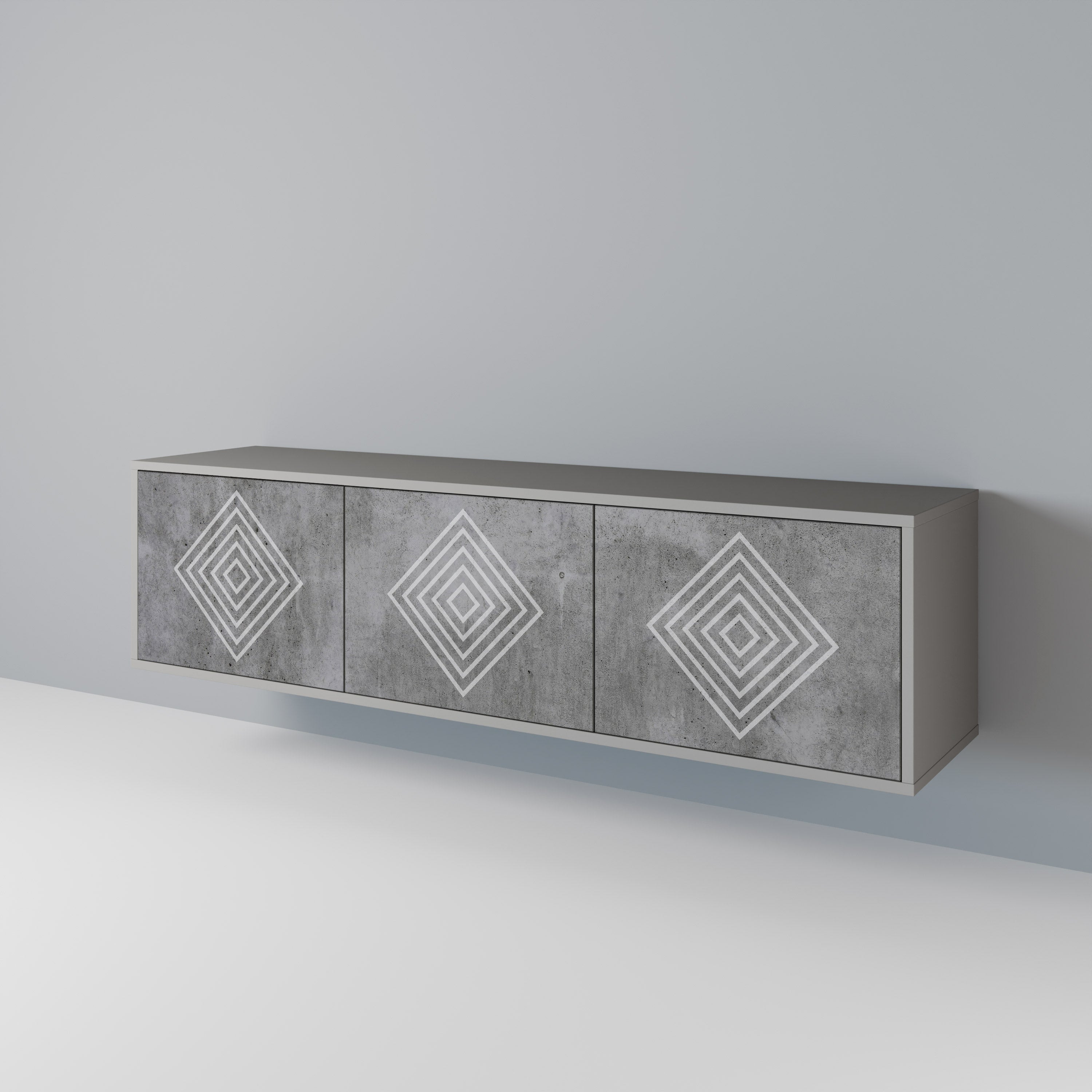 POLYGONAL ARTISTRY 3-dörrars TV-bänk i grå finish