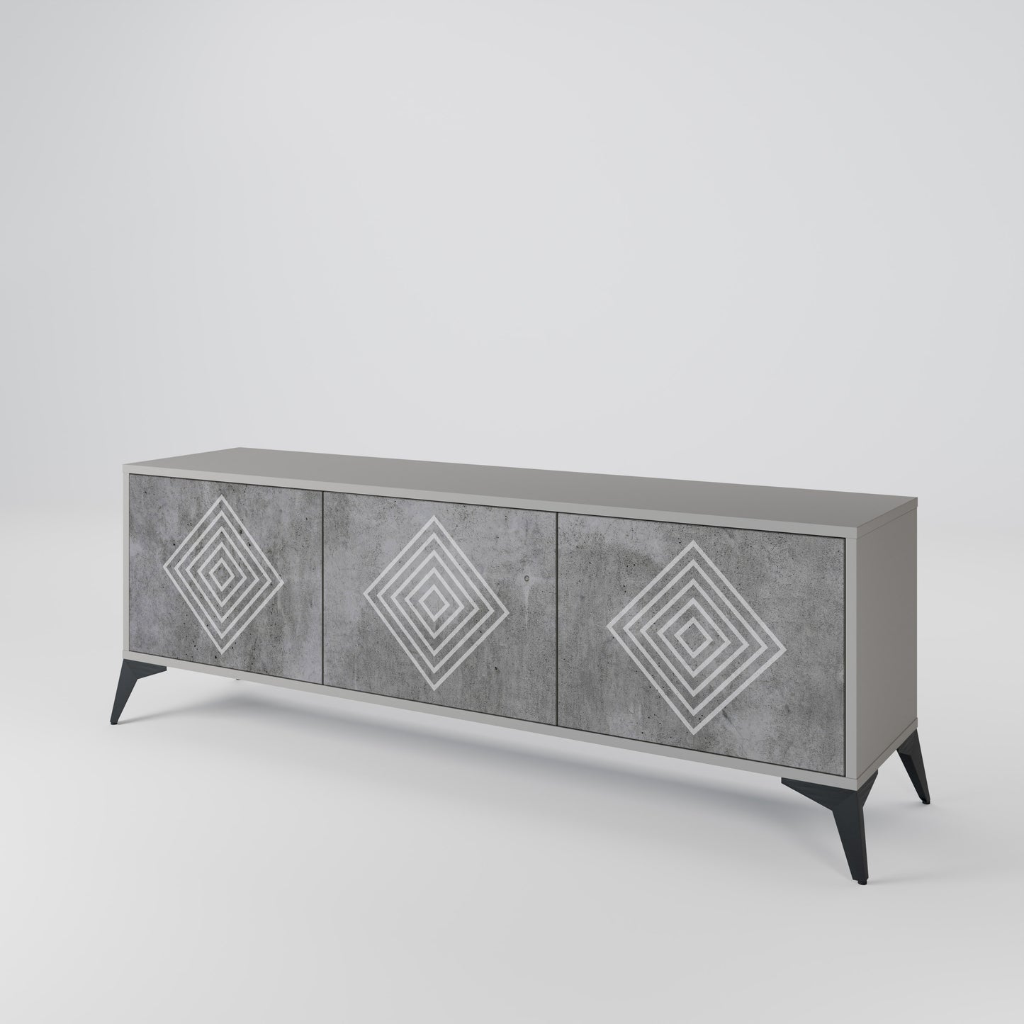 POLYGONAL ARTISTRY 3-dörrars TV-bänk i grå finish