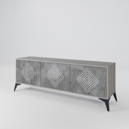 POLYGONAL ARTISTRY 3-dörrars TV-bänk i grå finish