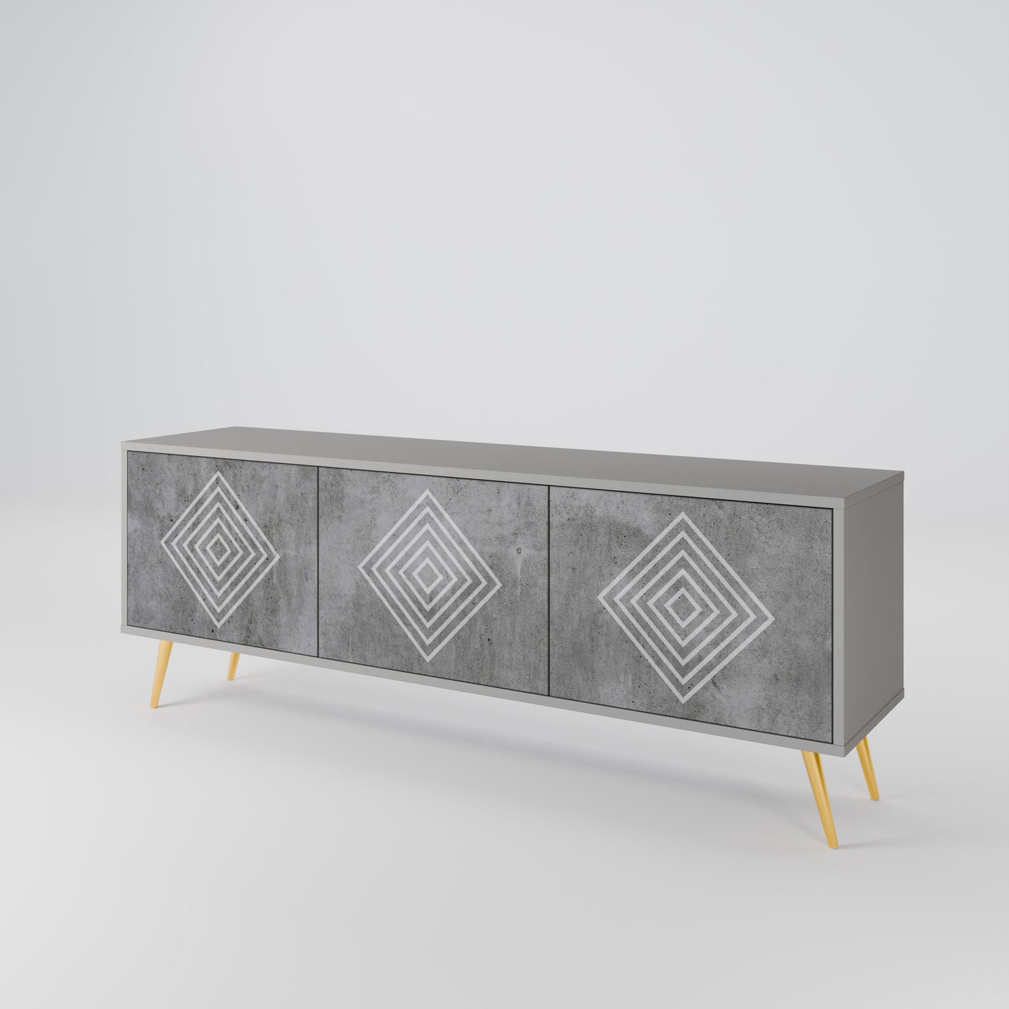 POLYGONAL ARTISTRY 3-dörrars TV-bänk i grå finish