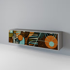 GEODE GLIMMER 3-Door TV Stand in Grey Finish