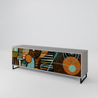 GEODE GLIMMER 3-Door TV Stand in Grey Finish