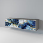 INKY MARBLE 3-Door TV Stand in Grey Finish