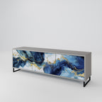 INKY MARBLE 3-Door TV Stand in Grey Finish