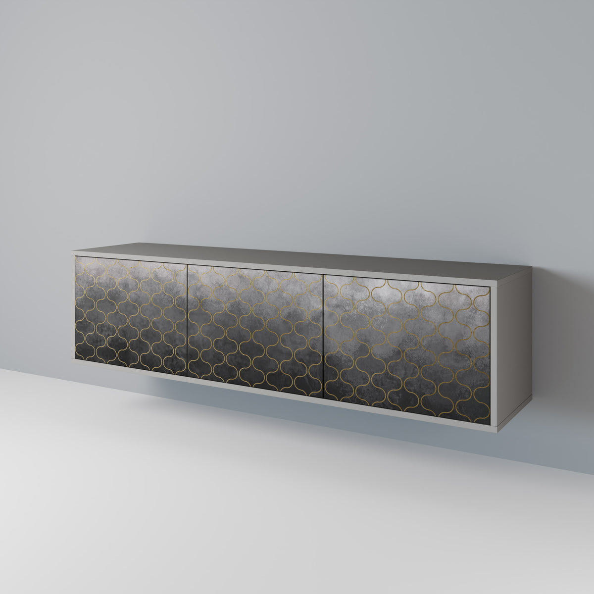 TESSELATED GRAYISH TV-bänk med 3 dörrar