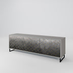 TESSELATED GRAYISH 3-Door TV Stand in Grey Finish