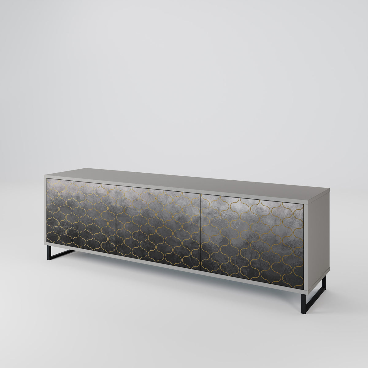 TESSELATED GRAYISH TV-bänk med 3 dörrar