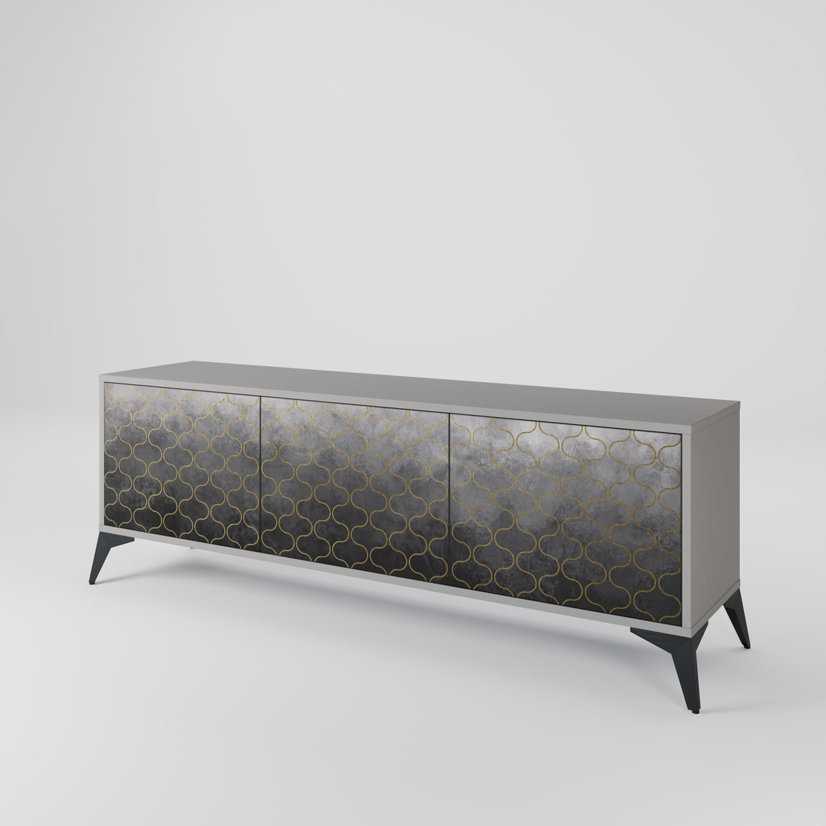 TESSELATED GRAYISH TV-bänk med 3 dörrar