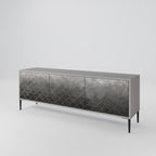 TESSELATED GRAYISH 3-Door TV Stand in Grey Finish