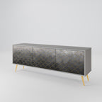 TESSELATED GRAYISH 3-Door TV Stand in Grey Finish