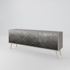 TESSELATED GRAYISH 3-Door TV Stand in Grey Finish