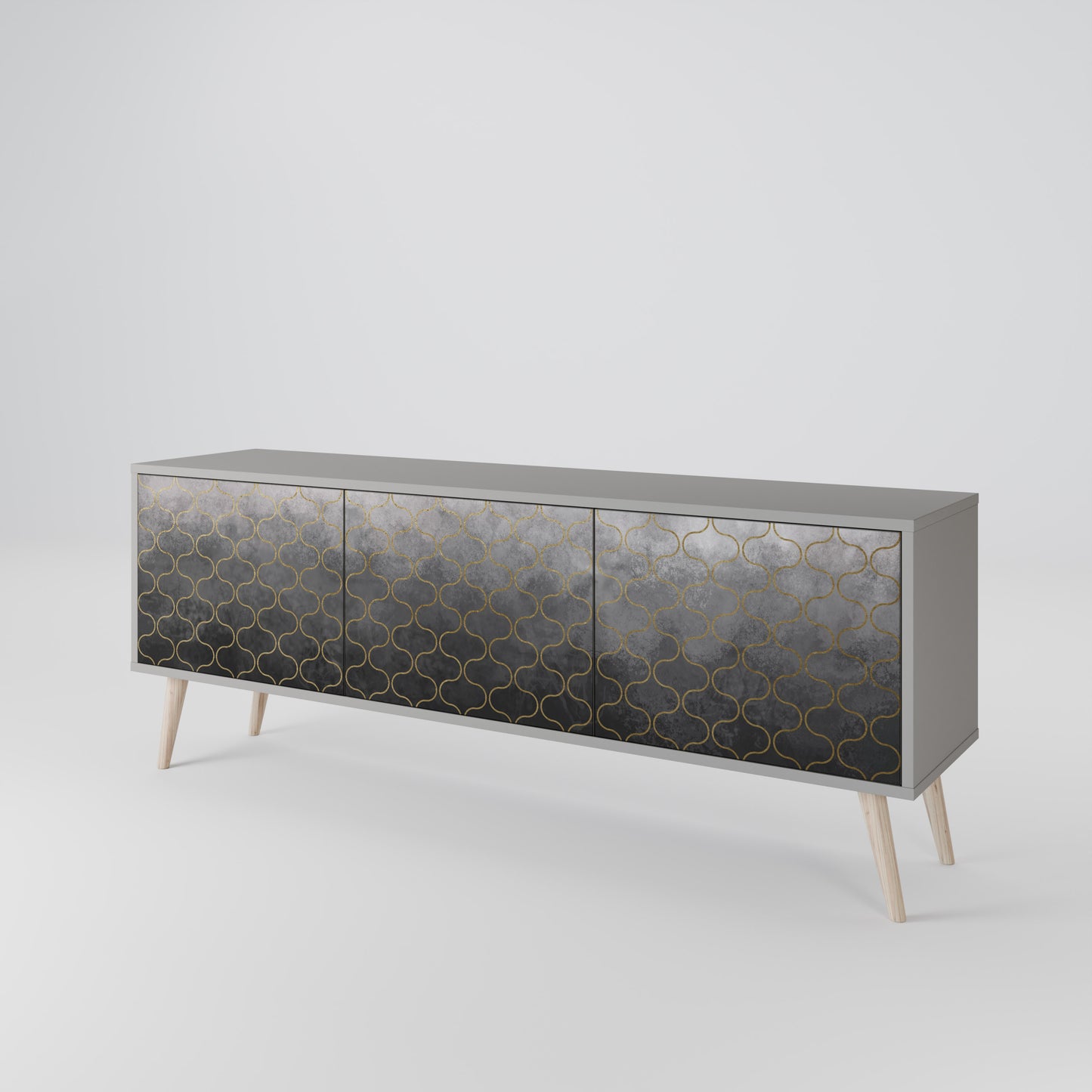 TESSELATED GRAYISH TV-bänk med 3 dörrar