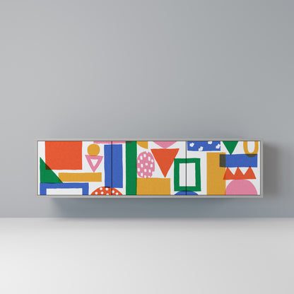 GEOMETRIC GLIMMER 3-dörrars TV-bänk i grå finish
