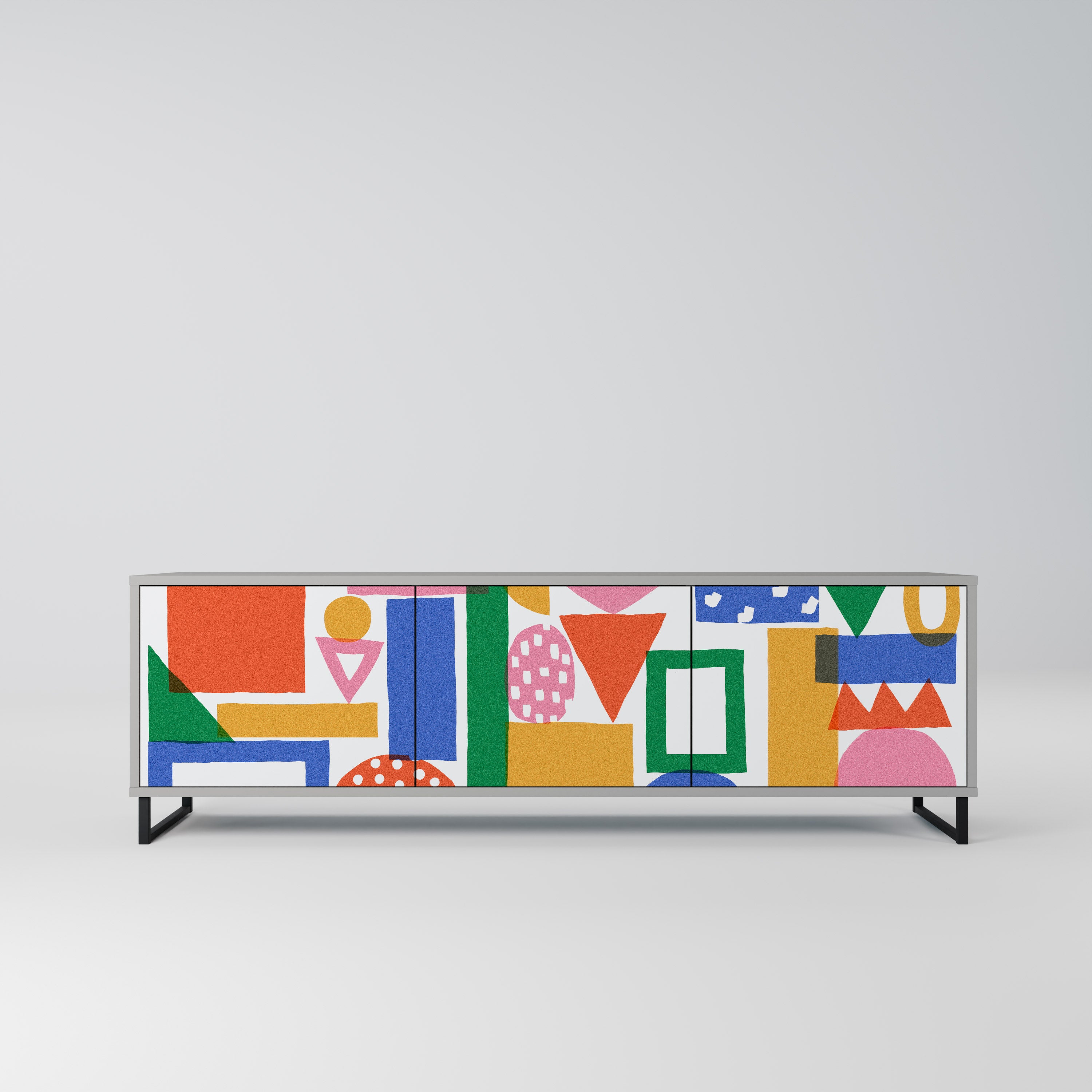 GEOMETRIC GLIMMER 3-dörrars TV-bänk i grå finish