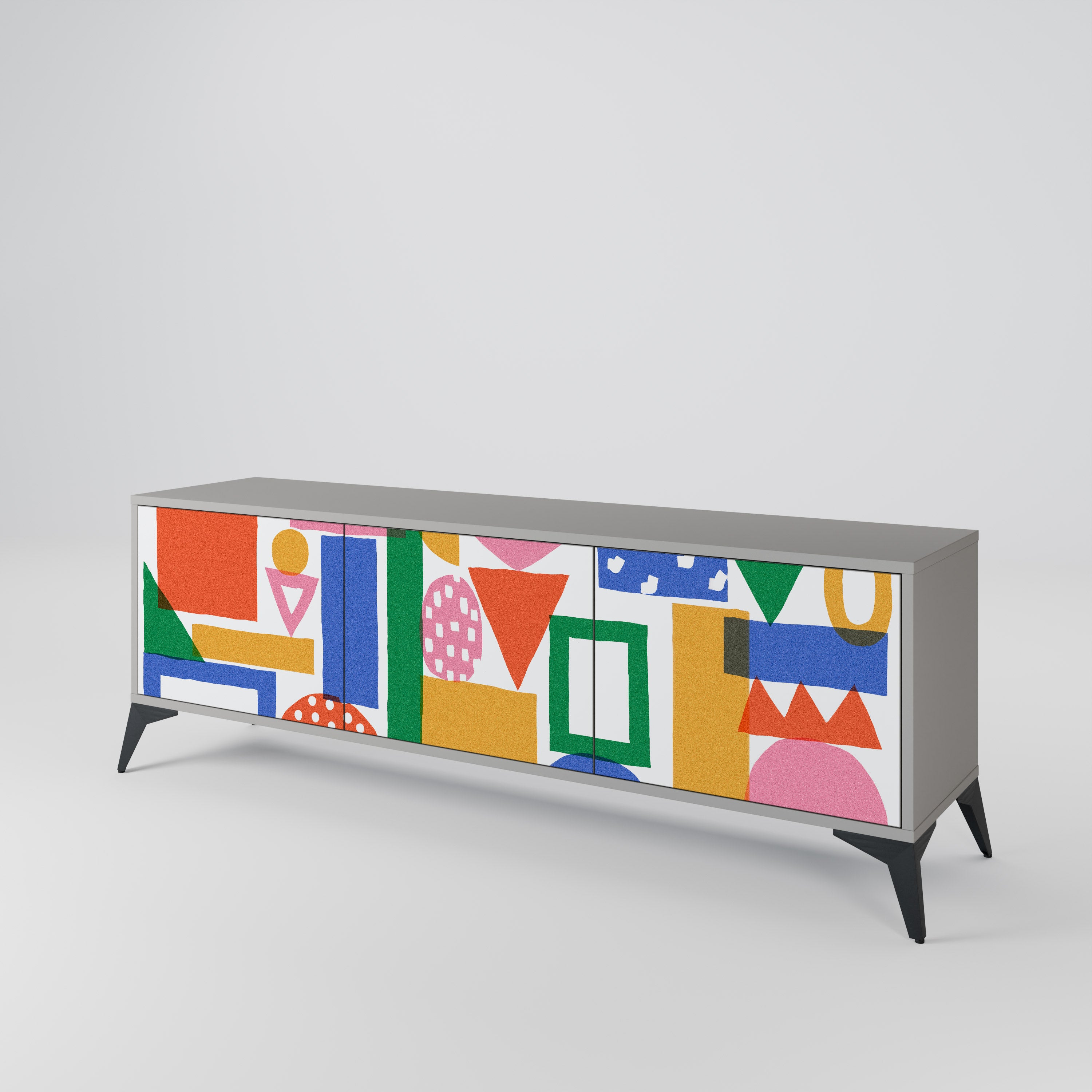 GEOMETRIC GLIMMER 3-dörrars TV-bänk i grå finish