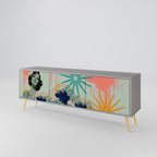 KANAGAWA BEAUTY 3-Door TV Stand in Grey Finish