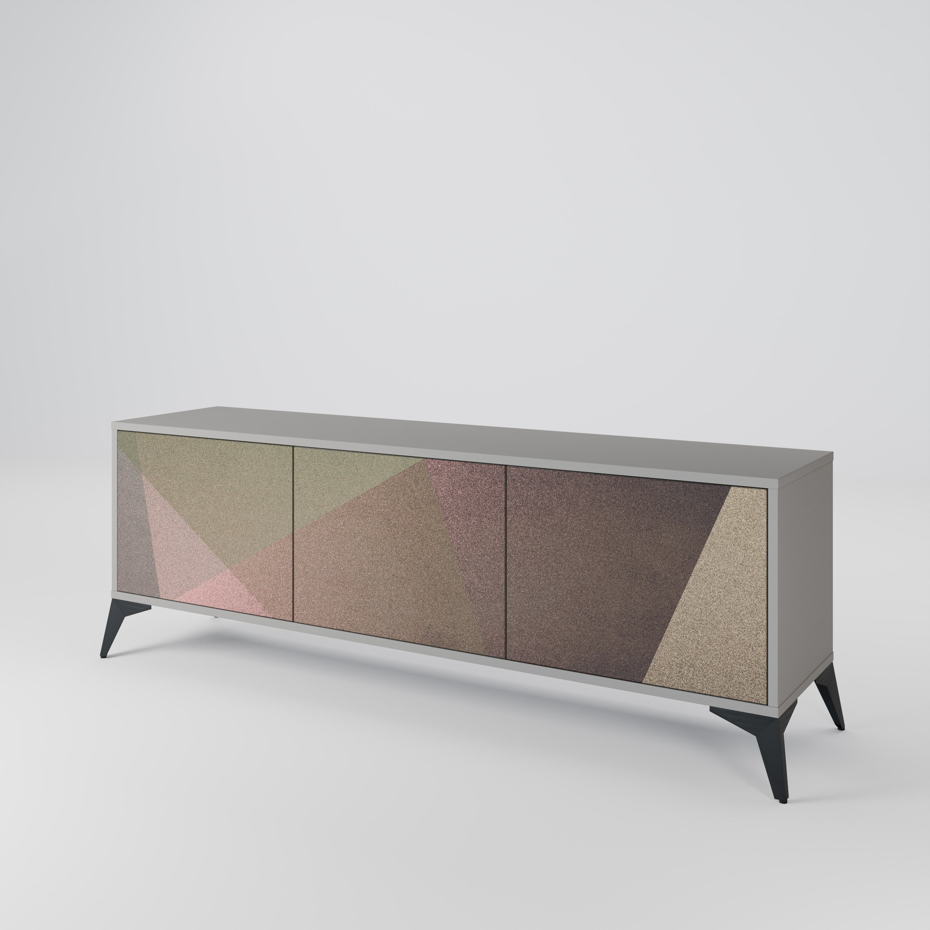 BEIGE GEOMETRY 3-dörrars TV-bänk i grå finish