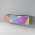 BRIGHT GEOMETRY 3-Door TV Stand in Grey Finish