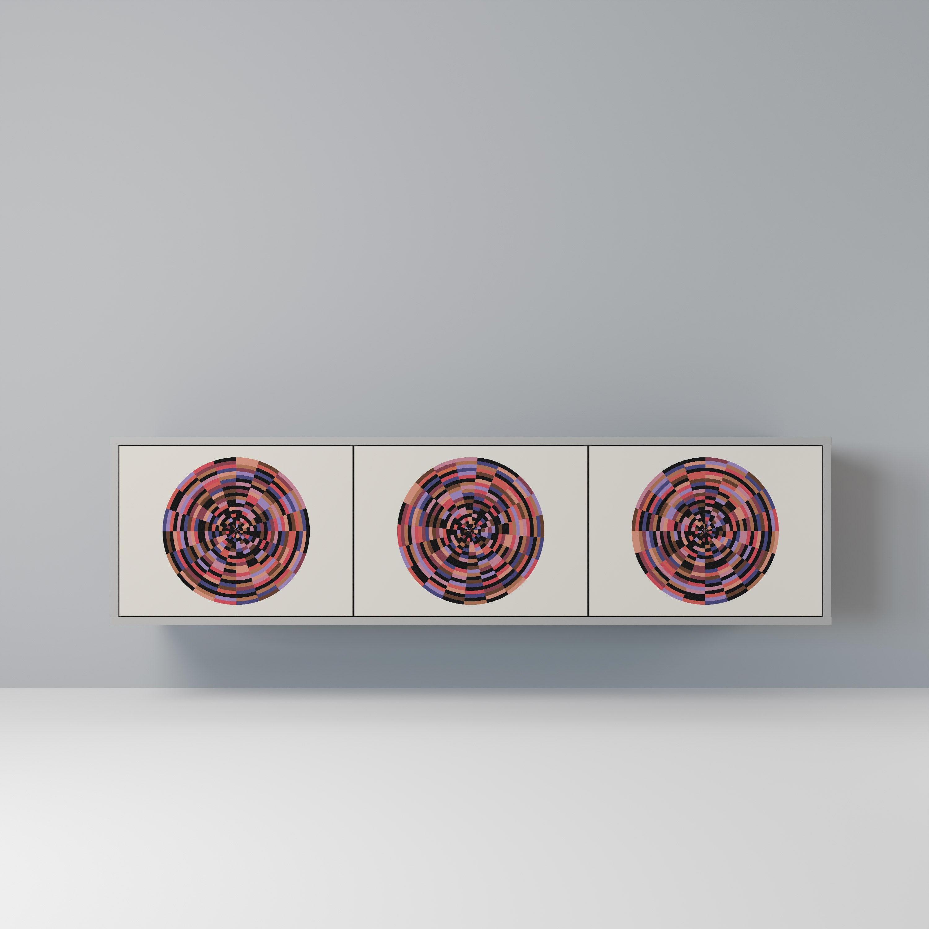 BROWN CIRCLES 3-dörrars TV-bänk i grå finish