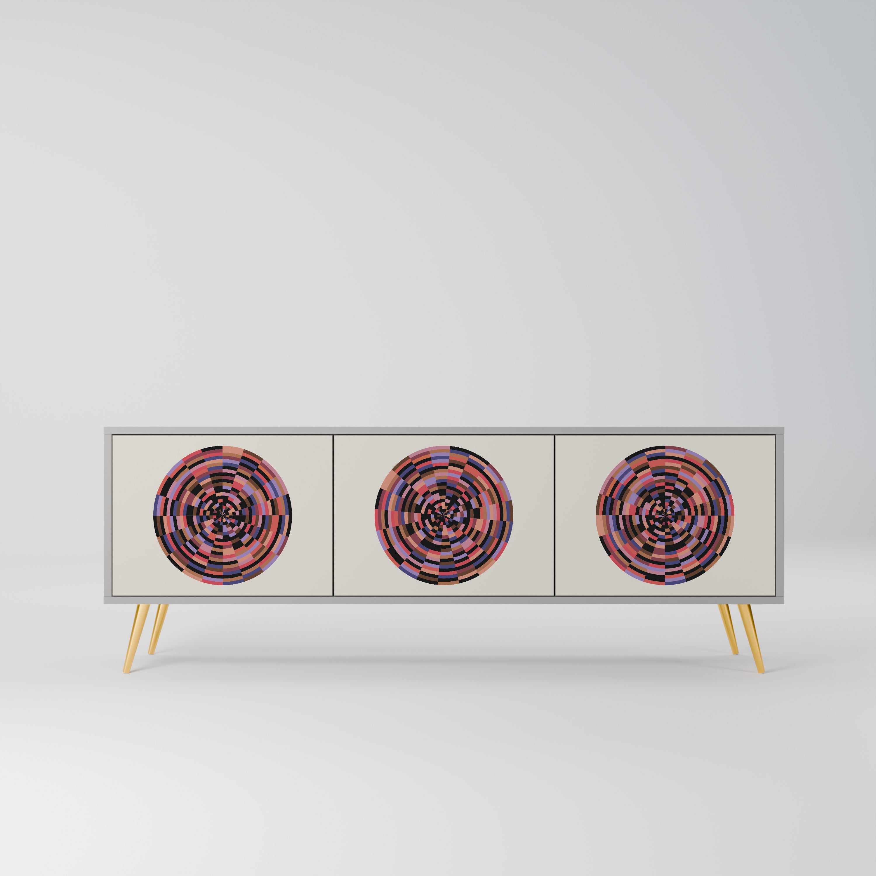 BROWN CIRCLES 3-dörrars TV-bänk i grå finish