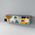 ABSTRACT FACES 3-dörrars TV-bänk i grå finish