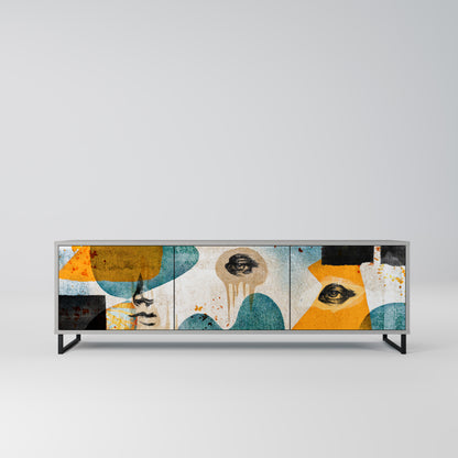 ABSTRACT FACES 3-Door TV Stand in Grey Finish