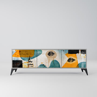 ABSTRACT FACES 3-Door TV Stand in Grey Finish