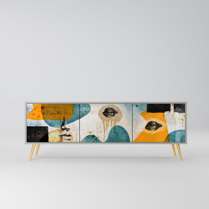 ABSTRACT FACES 3-Door TV Stand in Grey Finish