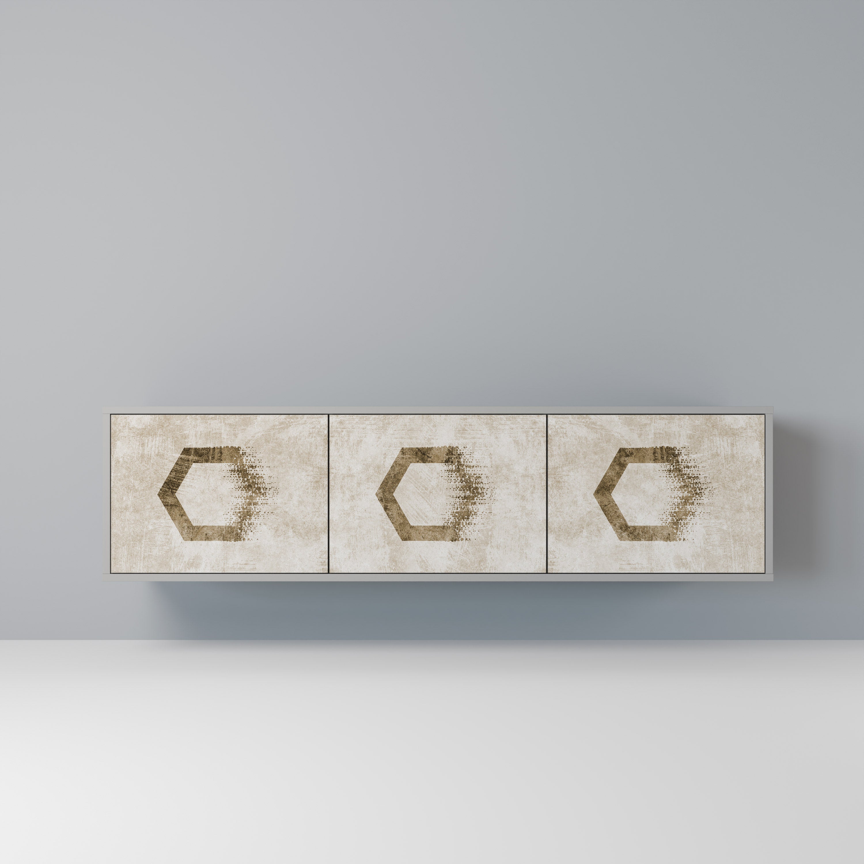 HEXAGONAL SHAPES 3-dörrars TV-bänk i grå finish