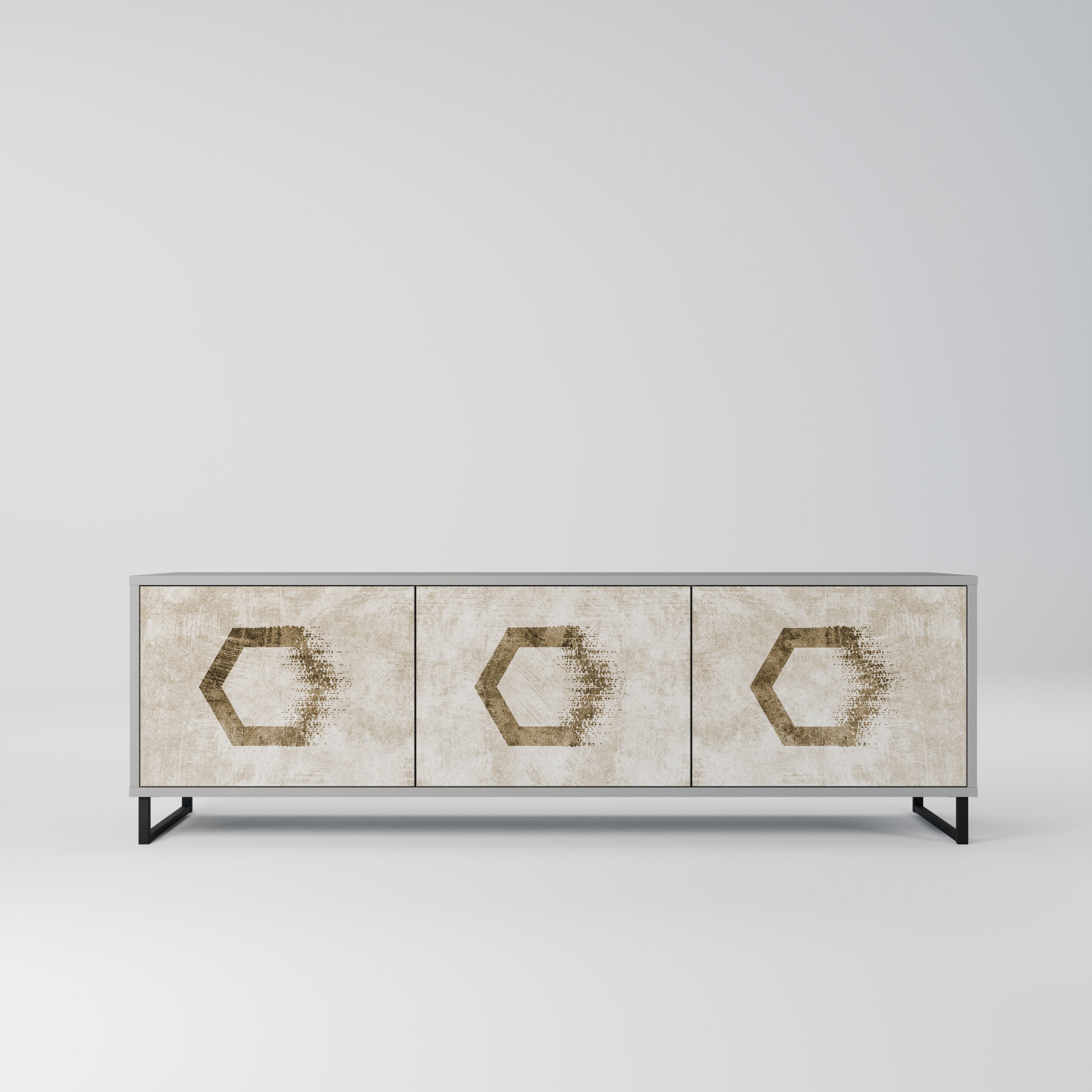 HEXAGONAL SHAPES 3-dörrars TV-bänk i grå finish