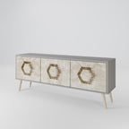 HEXAGONAL SHAPES 3-Door TV Stand in Grey Finish