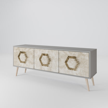 HEXAGONAL SHAPES 3-dörrars TV-bänk i grå finish