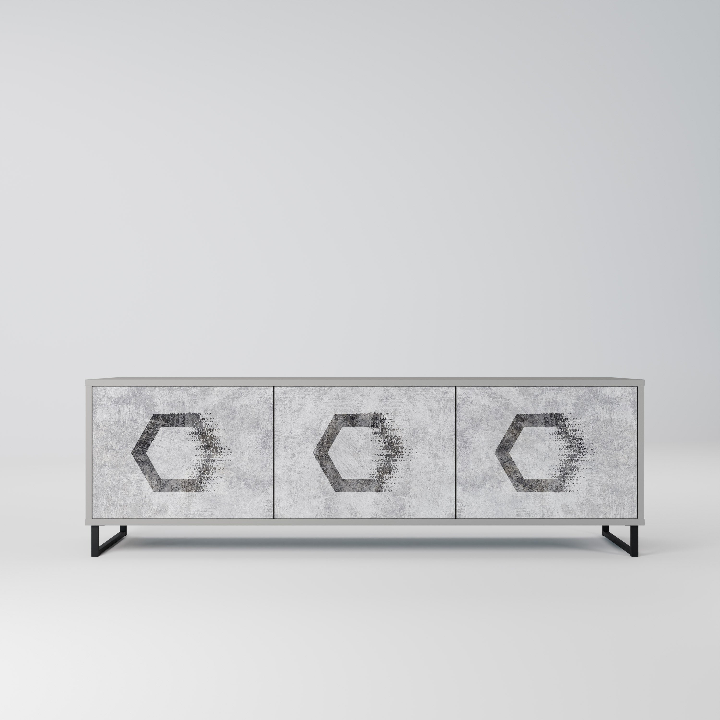 HEXAGONAL FIGURES 3-dörrars TV-bänk i grå finish