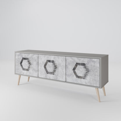 HEXAGONAL FIGURES 3-dörrars TV-bänk i grå finish
