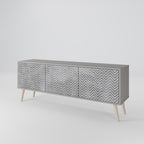 CONCRETE ZIG ZAG 3-Door TV Stand in Grey Finish