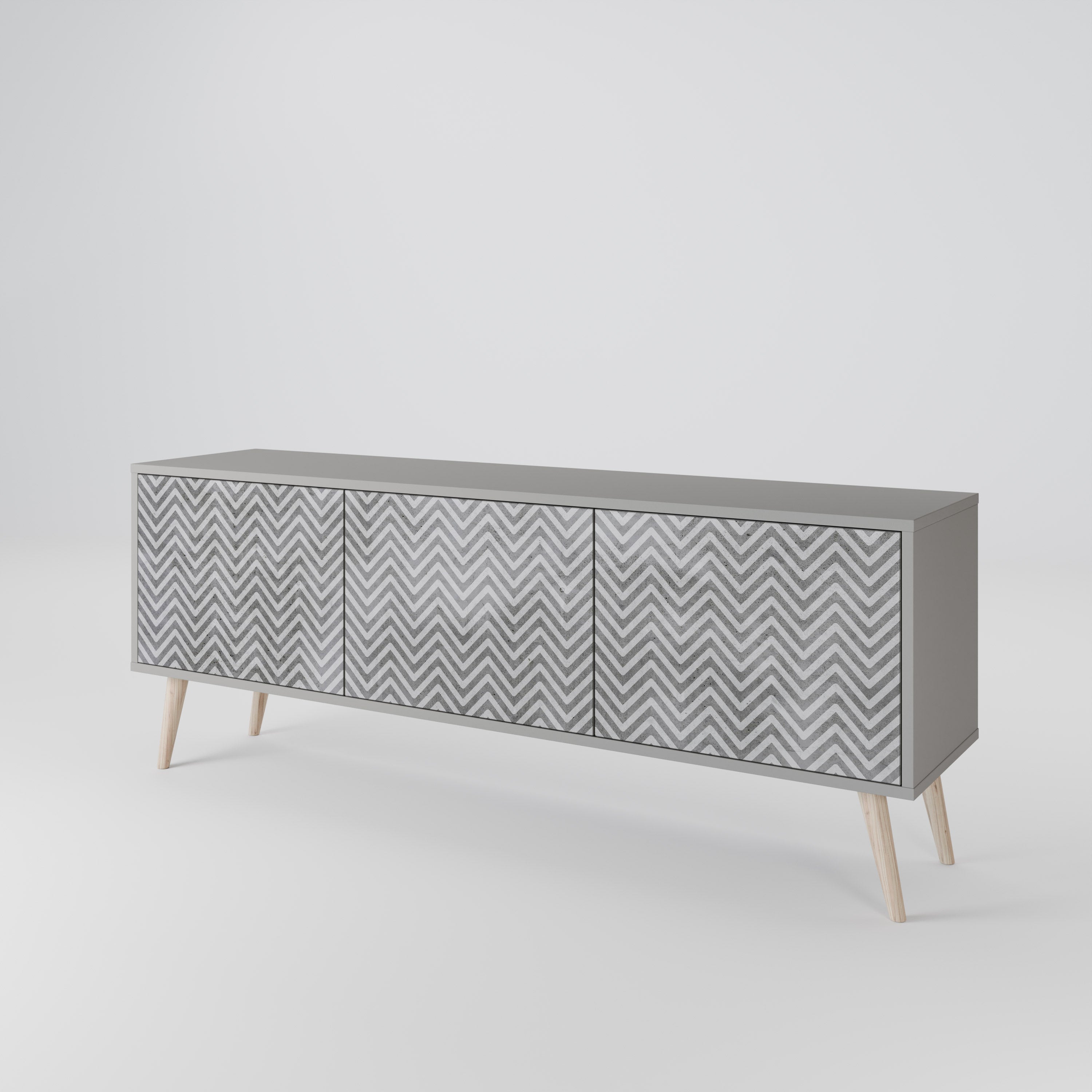 CONCRETE ZIG ZAG TV-bänk med 3 dörrar