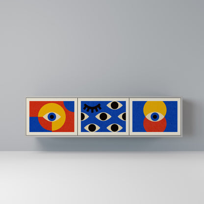GEOMETRIC EYES 3-dörrars TV-bänk i grå finish
