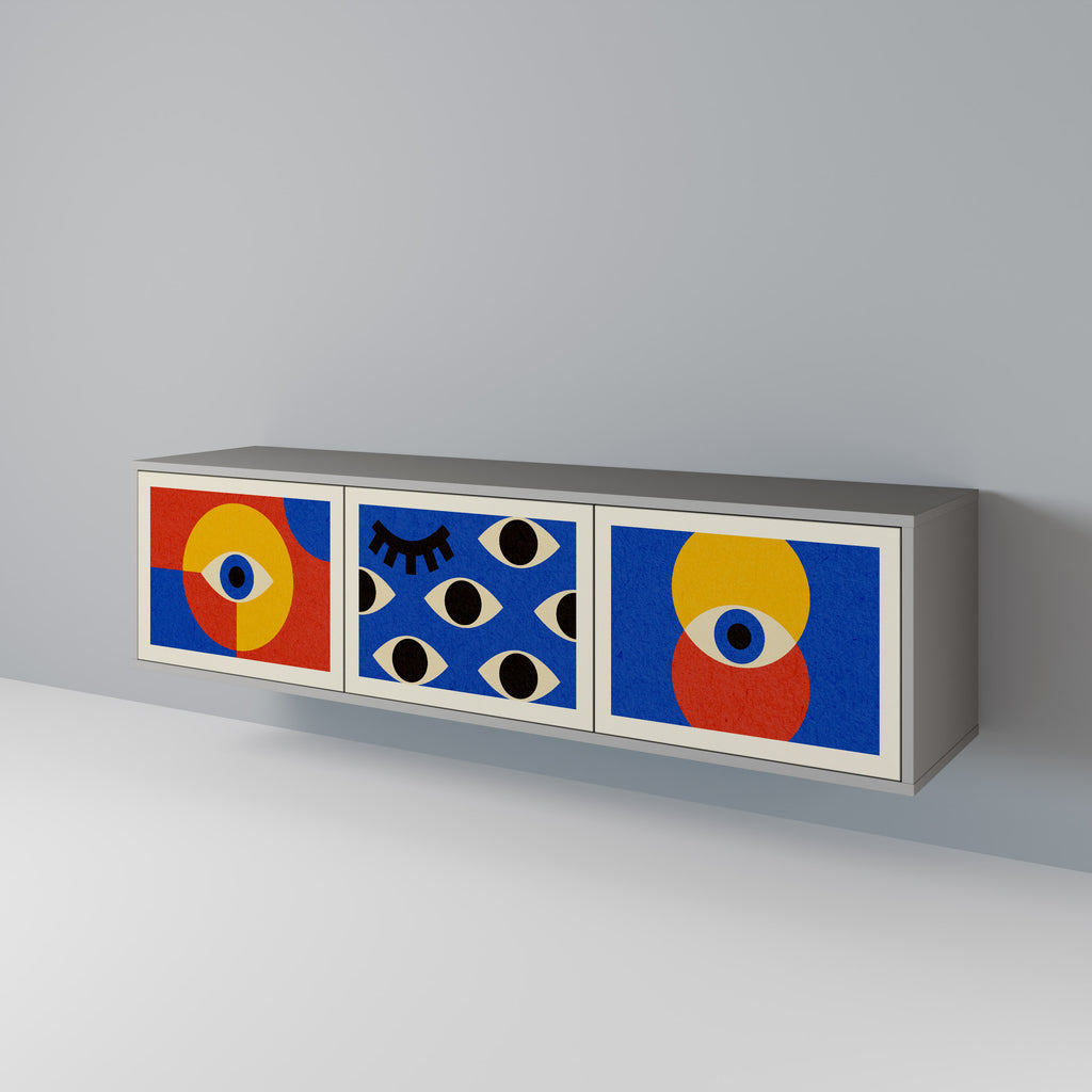 GEOMETRIC EYES 3-dörrars TV-bänk i grå finish