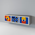 GEOMETRIC EYES 3-Door TV Stand in Grey Finish