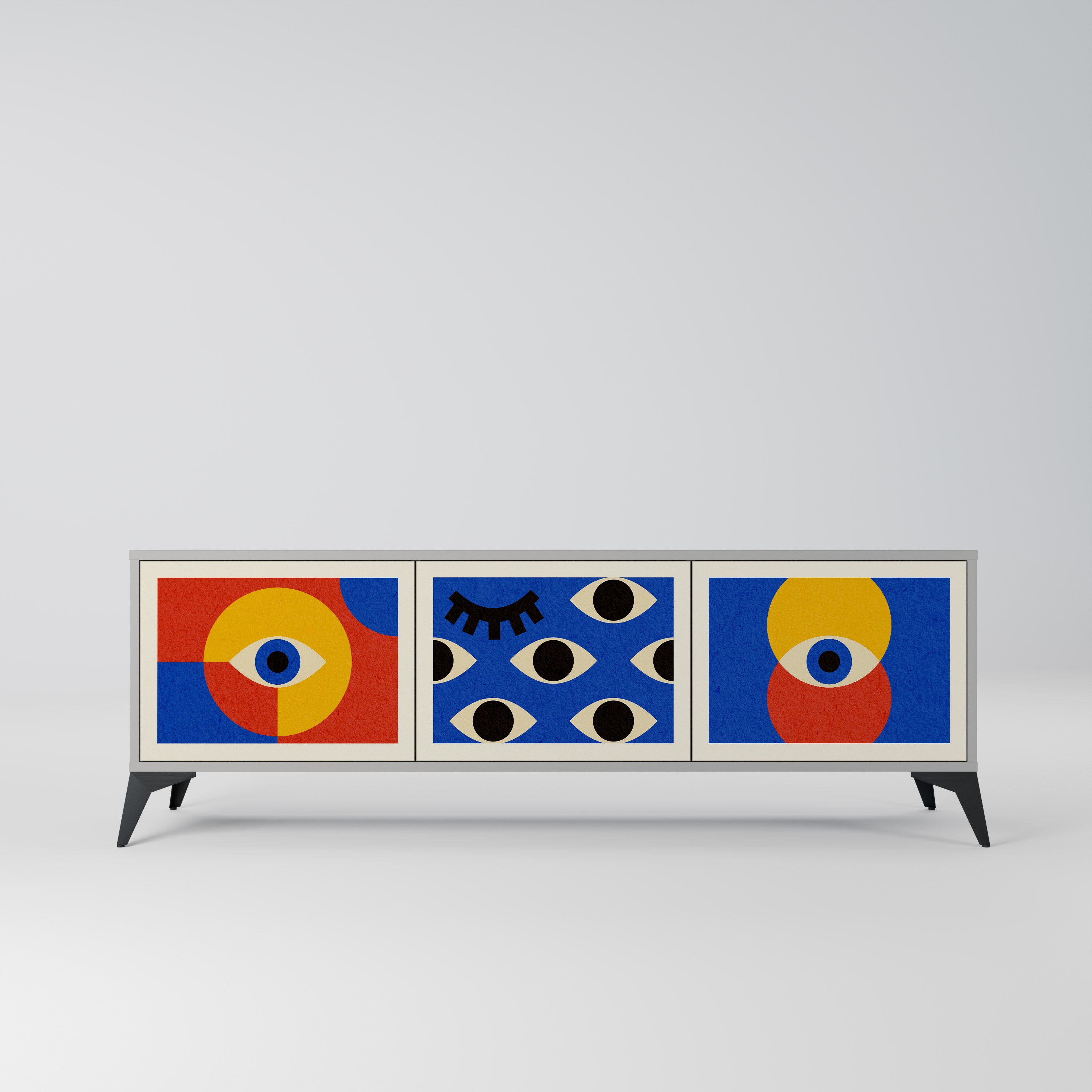 GEOMETRIC EYES 3-dörrars TV-bänk i grå finish