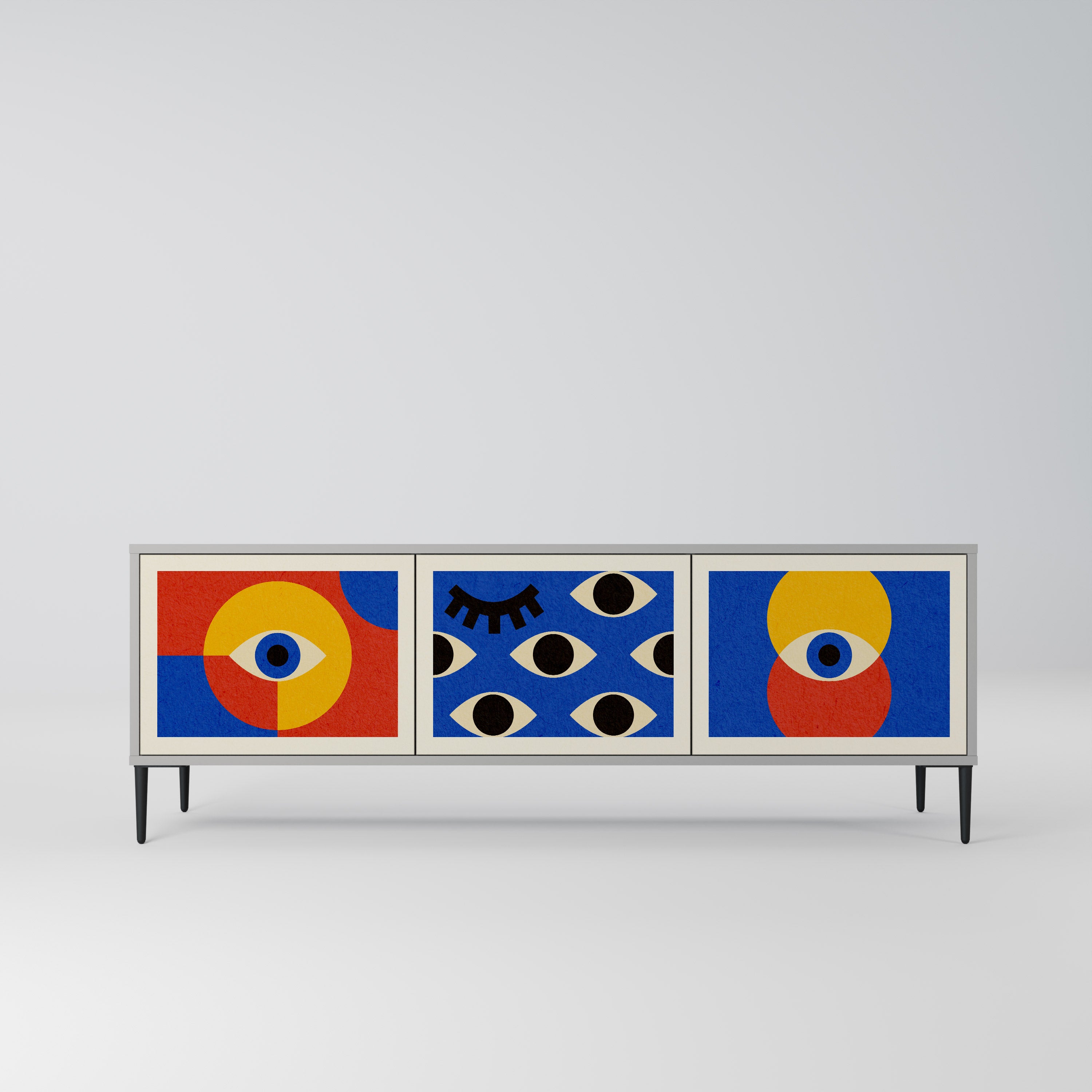 GEOMETRIC EYES 3-dörrars TV-bänk i grå finish