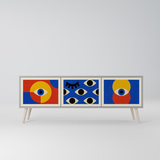 GEOMETRIC EYES 3-dörrars TV-bänk i grå finish