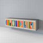 GEOMETRIC SHINE 3-Door TV Stand in Grey Finish