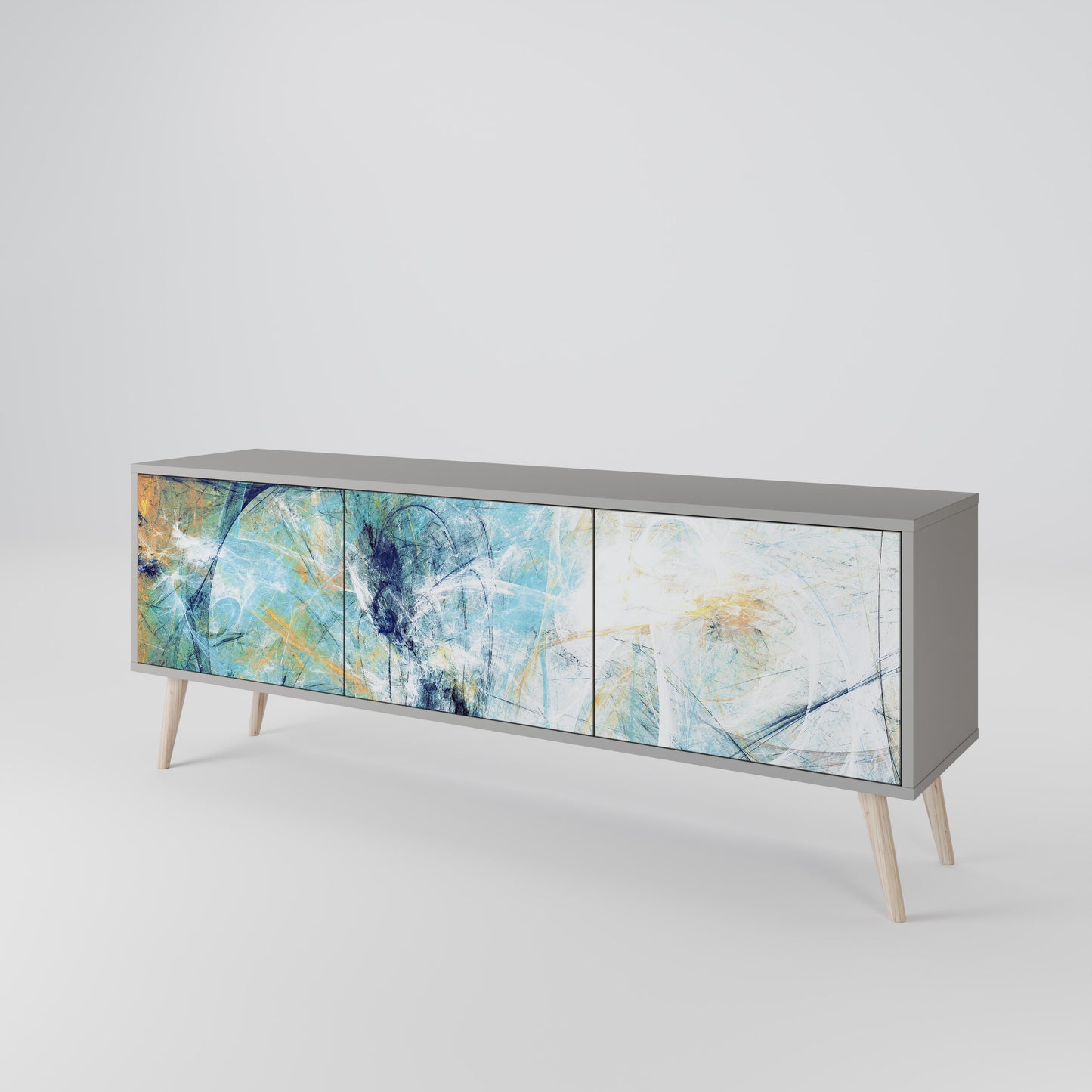 ABSTRACT THOUGHTS 3-Door TV Stand in Grey Finish
