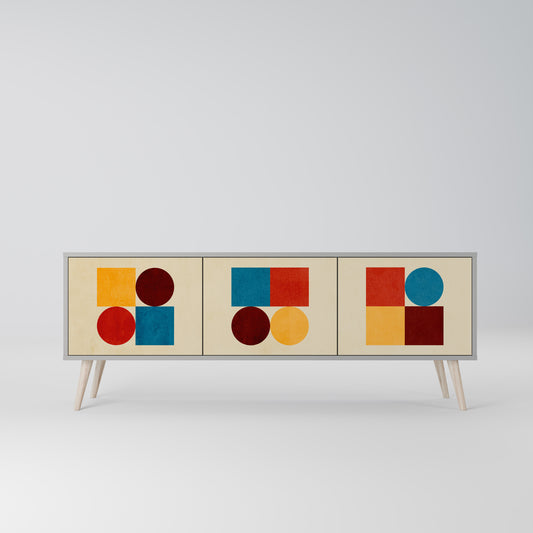 GEOMETRIC PUZZLE 3-dörrars TV-bänk i grå finish