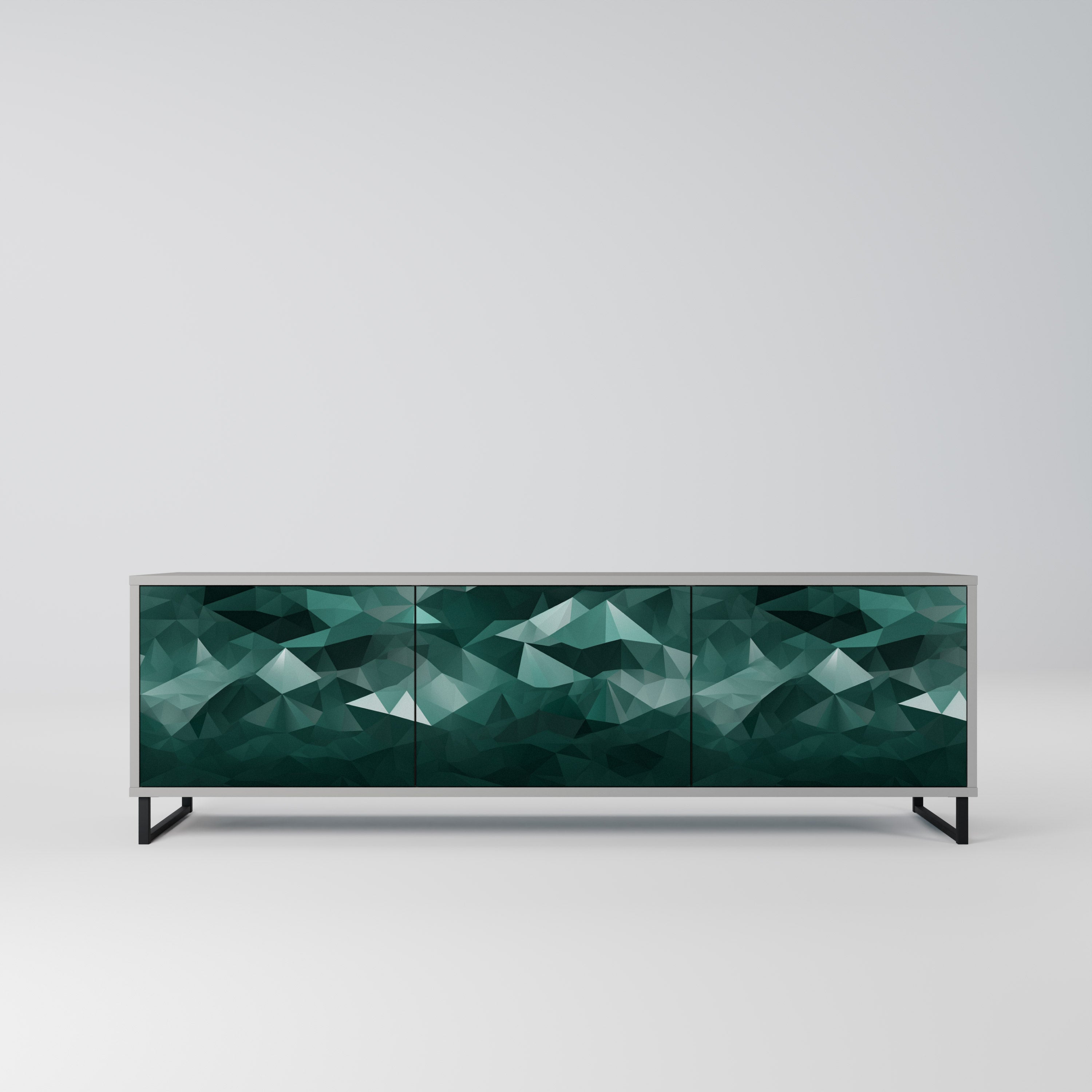 POLYGONAL FLYTANDE 3-dörrars TV-bänk i grå finish