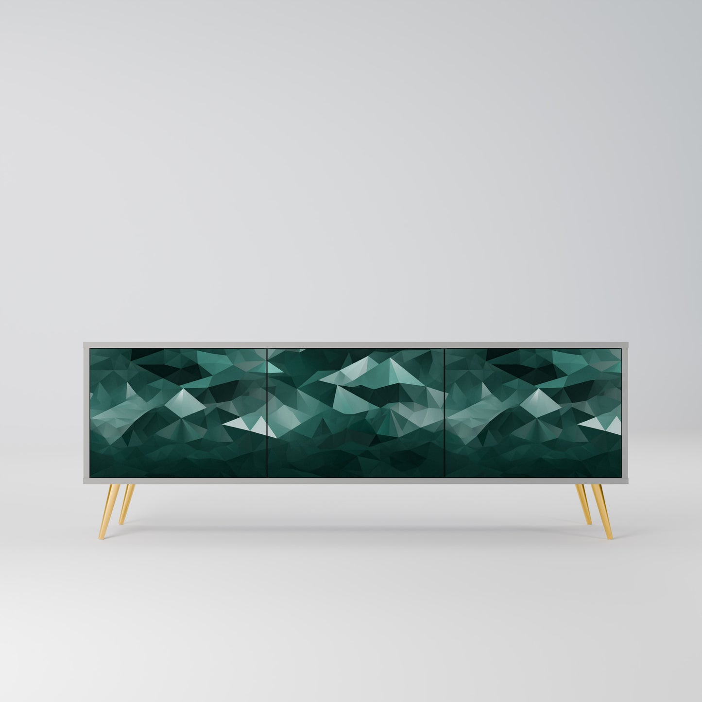 POLYGONAL FLYTANDE 3-dörrars TV-bänk i grå finish